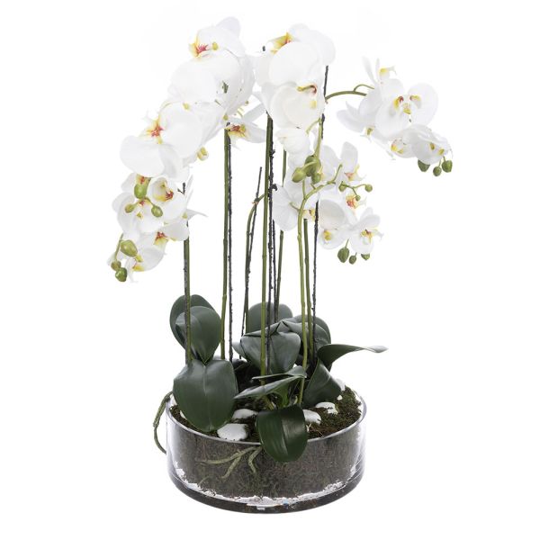 Clear Glass Faux Orchid Arrangement