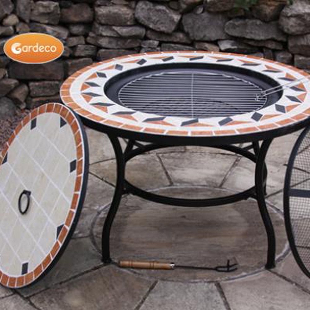 Calenta Traditional Tile Mosaic Firepit, Mosaic Fire Pit Table