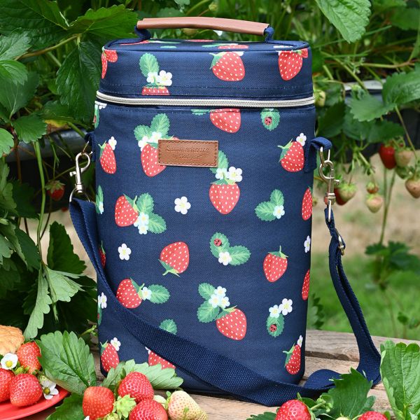 Strawberries & Cream -  2 Bottle Cooler Bag - Navy 