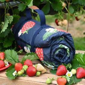 Strawberries & Cream - Large Quilted Picnic Blanket - Navy