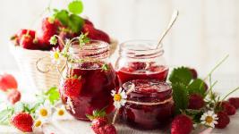 Strawberry jam in jars